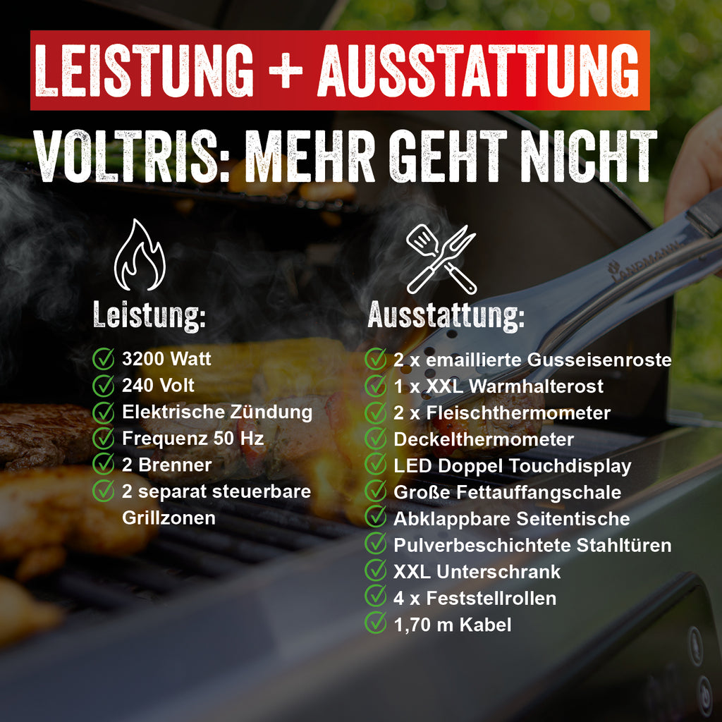 LANDMANN Elektro-Grill mit Touchdisplay und 2 Fleischthermometern