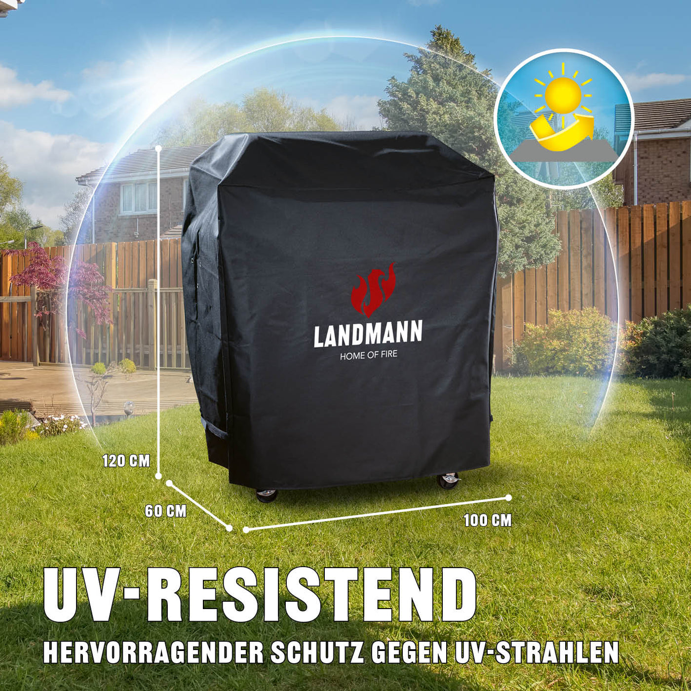 Premium Wetterschutzhaube L 60 x 96 x 120 cm schwarz LANDMANN