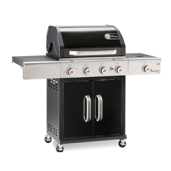 Landmann Gasgrill Triton 4.1 Maxx aus Edelstahl mit vier stufenlos einstellbaren Brennern für präzises Grillen.