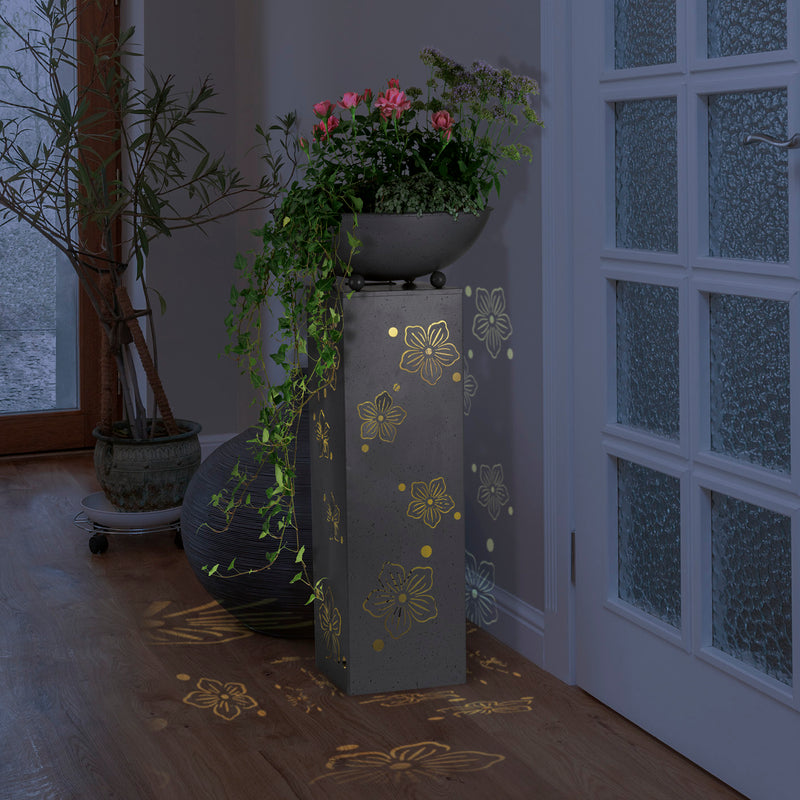 LED Dekosäule Blumen in Beton